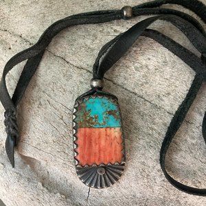 Jock Favour turquoise and spiny oyster sterling silver necklace